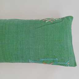 Moroccan Cactus Silk Cushion Cover, Handmade Green Sabra Lumbar Pillow, Boho 24''x12''/60x30 cm - thumbnail 2