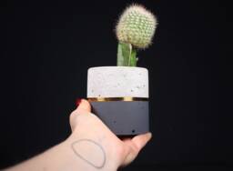 Modern Gold Accent Plant Pot, Luxury Concrete Office Planter, Minimalist Desk Decor - Golden Collection - thumbnail 1