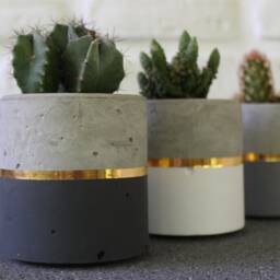Modern Gold Accent Plant Pot, Luxury Concrete Office Planter, Minimalist Desk Decor - Golden Collection - thumbnail 2