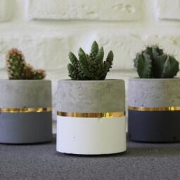 Modern Gold Accent Plant Pot, Luxury Concrete Office Planter, Minimalist Desk Decor - Golden Collection - thumbnail 3