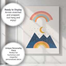 Boho Rainbow Crescent Moon Mountain Landscape Canvas Wall Art Print Decor Picture Ready To Hang - thumbnail 3