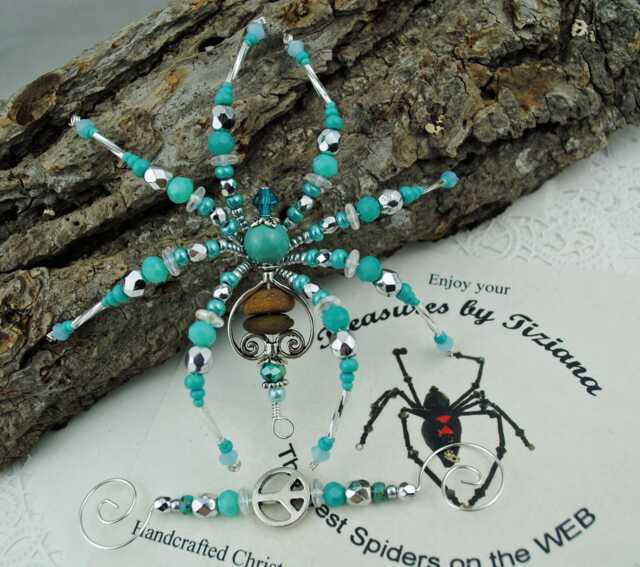 Original Cairn Beach Stone Surf Beaded Christmas Spider Ornament With German Tinsel Legend, Decoration, Gift, Treasures By Tiziana?? - image 1