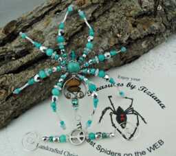 Original Cairn Beach Stone Surf Beaded Christmas Spider Ornament With German Tinsel Legend, Decoration, Gift, Treasures By Tiziana??