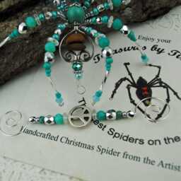 Original Cairn Beach Stone Surf Beaded Christmas Spider Ornament With German Tinsel Legend, Decoration, Gift, Treasures By Tiziana?? - thumbnail 3
