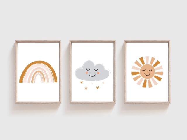 Set Of 3 Girls Nursery Prints, Rainbow Bedroom Wall Art, Decor, Art - image 1