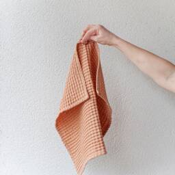 Waffle Linen Face Towel in Creamy White. Linen-Cotton Blend Waffle Washcloth. Absorbent & High Quality - thumbnail 3