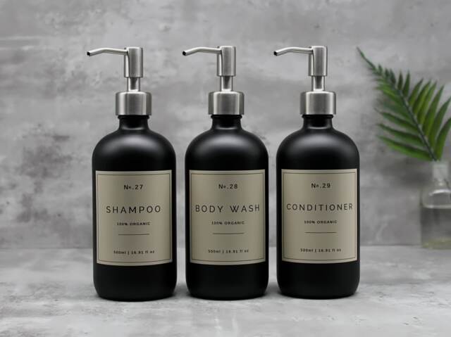 Matte Black Glass Soap Dispenser Bottle Antique Cream Waterproof Label, 500Ml - image 1