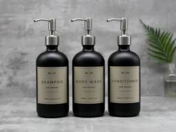 Matte Black Glass Soap Dispenser Bottle Antique Cream Waterproof Label, 500Ml - thumbnail 1