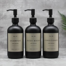 Matte Black Glass Soap Dispenser Bottle Antique Cream Waterproof Label, 500Ml - thumbnail 2