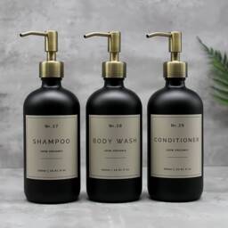 Matte Black Glass Soap Dispenser Bottle Antique Cream Waterproof Label, 500Ml - thumbnail 3