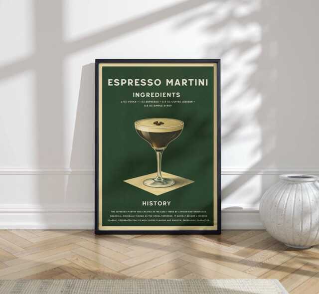 Espresso Martini Physical Art Print, Vintage Coffee Cocktail Wall Poster - image 1