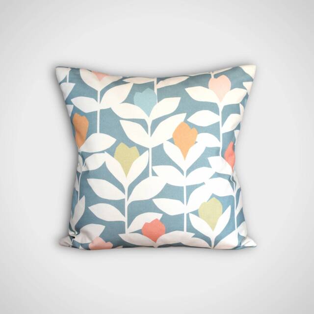 Blue & White Floral Cushion Cover, Fabric Printed in Uk, Botanical Pattern With Zip Handmade By Vivid Shades. 40cm To 50cm Square Sizes - image 1