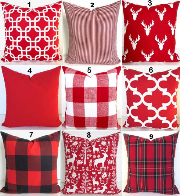 Red Pillows Decorative Buffalo Check Black Plaid Throw Pillow Covers Christmas Stripe Holiday Farmhouse - image 1
