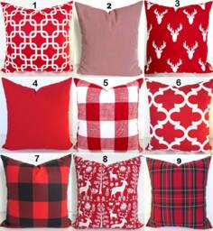 Red Pillows Decorative Buffalo Check Black Plaid Throw Pillow Covers Christmas Stripe Holiday Farmhouse - thumbnail 1
