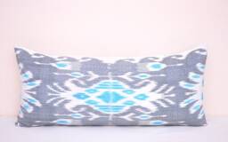 steel Blue Ikat Body Pillow Cover, Long Lumbar Cushion - thumbnail 1