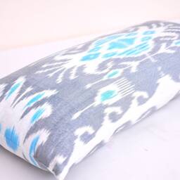 steel Blue Ikat Body Pillow Cover, Long Lumbar Cushion - thumbnail 2