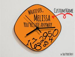 Custom Name Whatever, You're Late Anyway/Oval Orange - Wall Clock - thumbnail 1