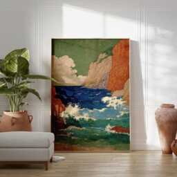 Coastal Cliff Seascape Poster - Vintage Style Ocean Waves Art Textured Landscape Wall Decor - thumbnail 2