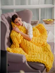 Lemon Yellow Chunky Knit Merino Wool Blanket, Bulky Throw
