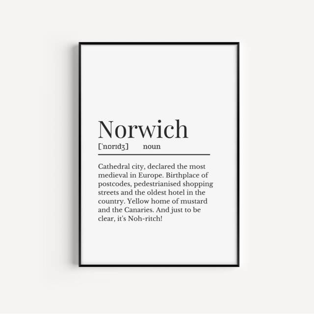 Norwich Definition Print, Norfolk City Word Gift For People From Norwich, Canaries - image 1