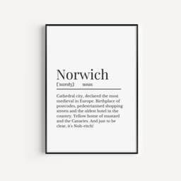 Norwich Definition Print, Norfolk City Word Gift For People From Norwich, Canaries - thumbnail 1