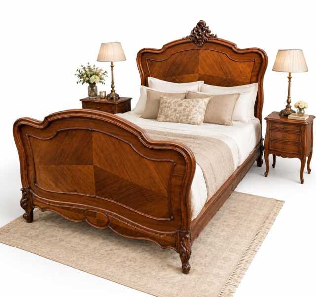 Antique French Mahogany Bed - Ornate Carved Statement - image 1