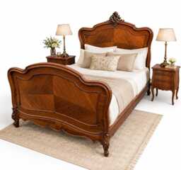 Antique French Mahogany Bed - Ornate Carved Statement - thumbnail 1