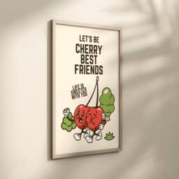 Cute Retro Cherry Print - Best Friends, Mascot Print, Cherries Love, Friendship Funky Groovy Minimal Poster - thumbnail 2