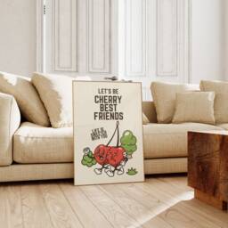 Cute Retro Cherry Print - Best Friends, Mascot Print, Cherries Love, Friendship Funky Groovy Minimal Poster - thumbnail 3