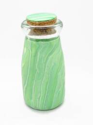 Light Green Glass Milk Bottle, Marbled Polymer Clay, Glass Bottle With Cork, Pastel Green, Swirls, Home Decor, Spring Flower Vase - thumbnail 2
