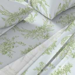 French Sheets - Marie Toile Basil Green On Blue By Lilyoake Vintage Rococo Floral Cotton Sateen Sheet Set Bedding Spoonflower - thumbnail 2