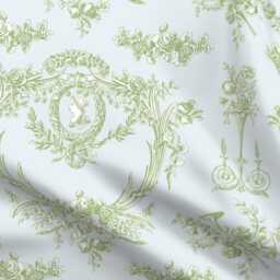 French Sheets - Marie Toile Basil Green On Blue By Lilyoake Vintage Rococo Floral Cotton Sateen Sheet Set Bedding Spoonflower - thumbnail 4