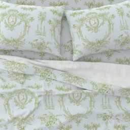 French Sheets - Marie Toile Basil Green On Blue By Lilyoake Vintage Rococo Floral Cotton Sateen Sheet Set Bedding Spoonflower - thumbnail 3