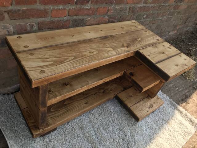 L Corner Rustic Pine Tv Unit Solid Wood Stand/Cabinet Rustic Pine Wax Finish - image 1
