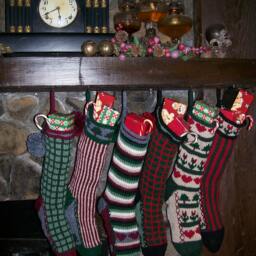 Hand Knit Christmas Stocking Multi Red Brown Tan Flower Border By Santa's Works - thumbnail 4