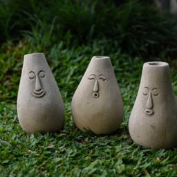 Unique Vase For Soil 7 Inch/18 cm, Stone Decoration, Funny Face Carving, Garden Decor, Anniversary Gift, Gift Idea, Birthday - thumbnail 4