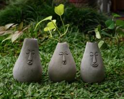 Unique Vase For Soil 7 Inch/18 cm, Stone Decoration, Funny Face Carving, Garden Decor, Anniversary Gift, Gift Idea, Birthday