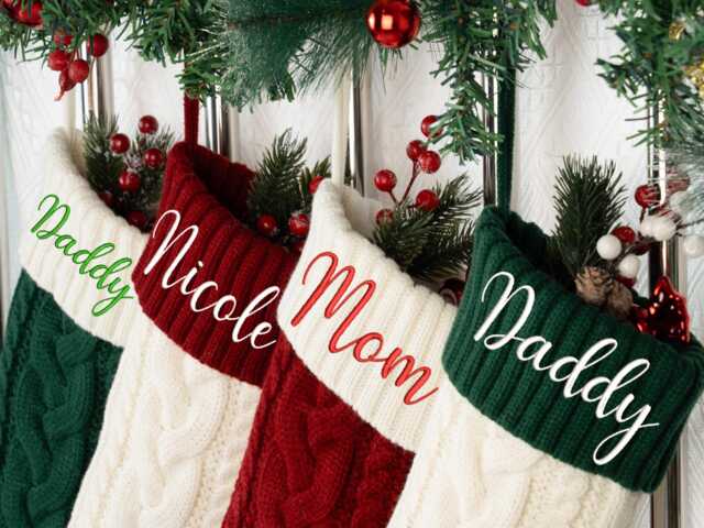2025 Embroidered Christmas Stocking, Knitted Family Stocking, Personalized Xmas Stocking With Name, Monogram Stocking, Holiday Gifts - image 1