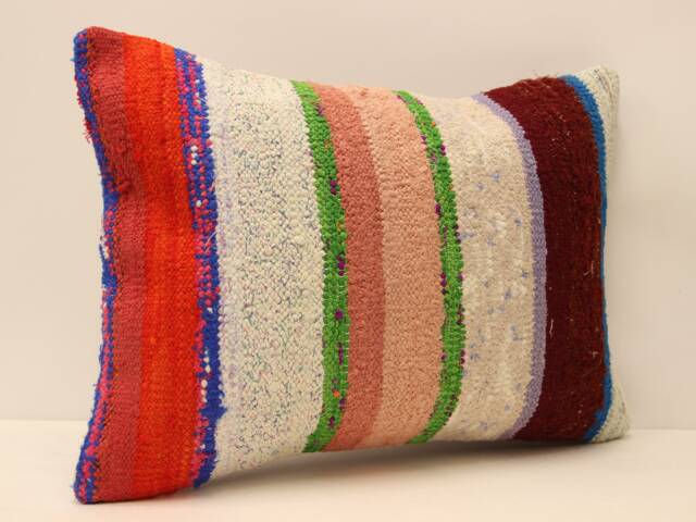 Handmade Wool Kilim Pillow Cover - Vintage Turkish Throw - 14x20 - image 1