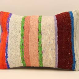 Handmade Wool Kilim Pillow Cover - Vintage Turkish Throw - 14x20 - thumbnail 2