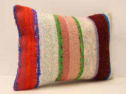 Handmade Wool Kilim Pillow Cover - Vintage Turkish Throw - 14x20 - thumbnail 1