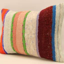 Handmade Wool Kilim Pillow Cover - Vintage Turkish Throw - 14x20 - thumbnail 3
