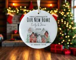 Personalized New Home Christmas Ornament Resin-Coated Concrete Tree Decor
