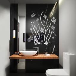 Wall Vinyl Decal Bathroom Decor Fish, Seaweed & Bubbles Aquarium Focal Point Art For Walls - #1062Dz - thumbnail 2