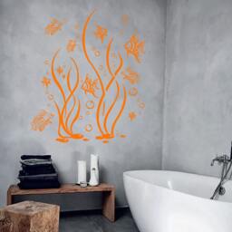 Wall Vinyl Decal Bathroom Decor Fish, Seaweed & Bubbles Aquarium Focal Point Art For Walls - #1062Dz - thumbnail 3