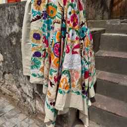 Hand Embroidered Suzani Quilt - Cotton Boho Throw Blanket, Artisan Bed Cover - thumbnail 4