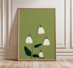 Minimal Floral Wall Art, Soft Pink Flower Print, Green Botanical Poster, Scandinavian Nature Decor, Modern Minimalist Artwork - thumbnail 1