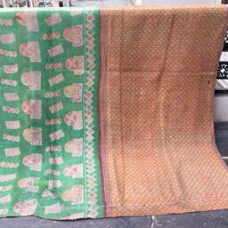 Vintage Kantha Quilt Reversible Bohemian Bedspread, Sari Blanket - thumbnail 4