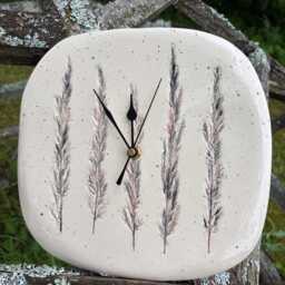 Ceramic Wall Clock With Wild Grass Imprint, Handmade Botanical Decor - thumbnail 2