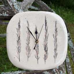Ceramic Wall Clock With Wild Grass Imprint, Handmade Botanical Decor - thumbnail 4